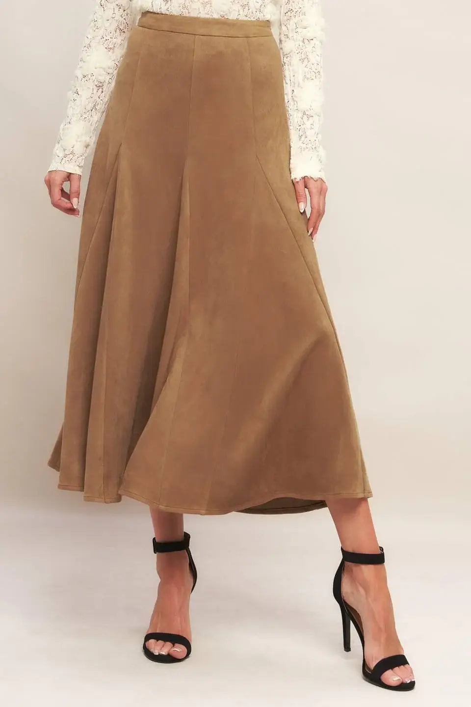 URBAN CHIC FAUX SUEDE MIDI SKIRT - Flying Tomato - Flyclothing LLC