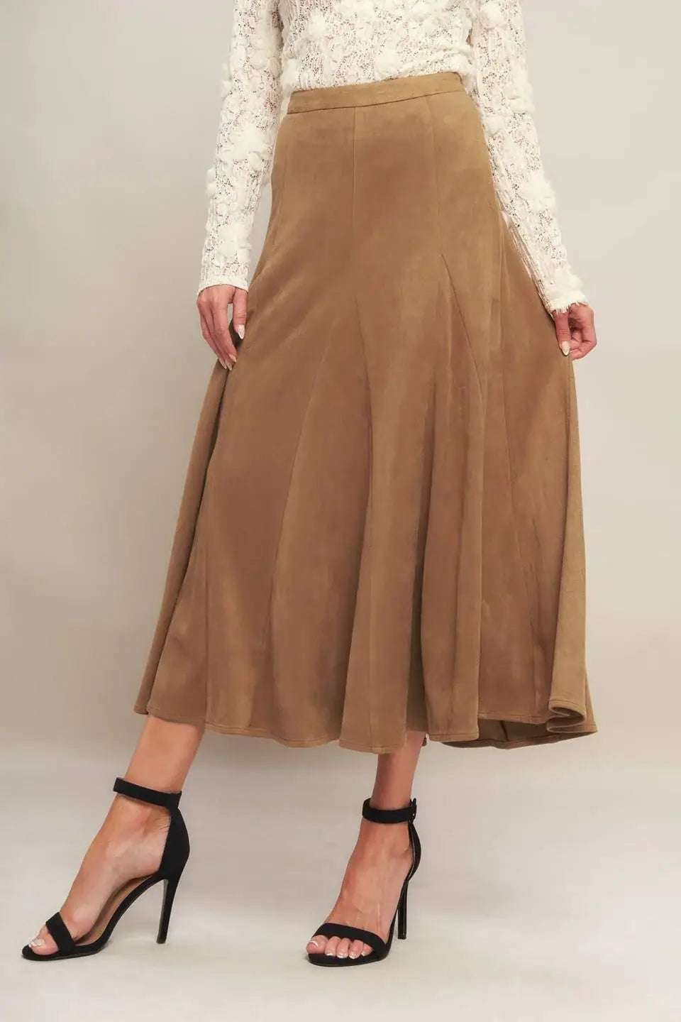 URBAN CHIC FAUX SUEDE MIDI SKIRT - Flying Tomato - Flyclothing LLC
