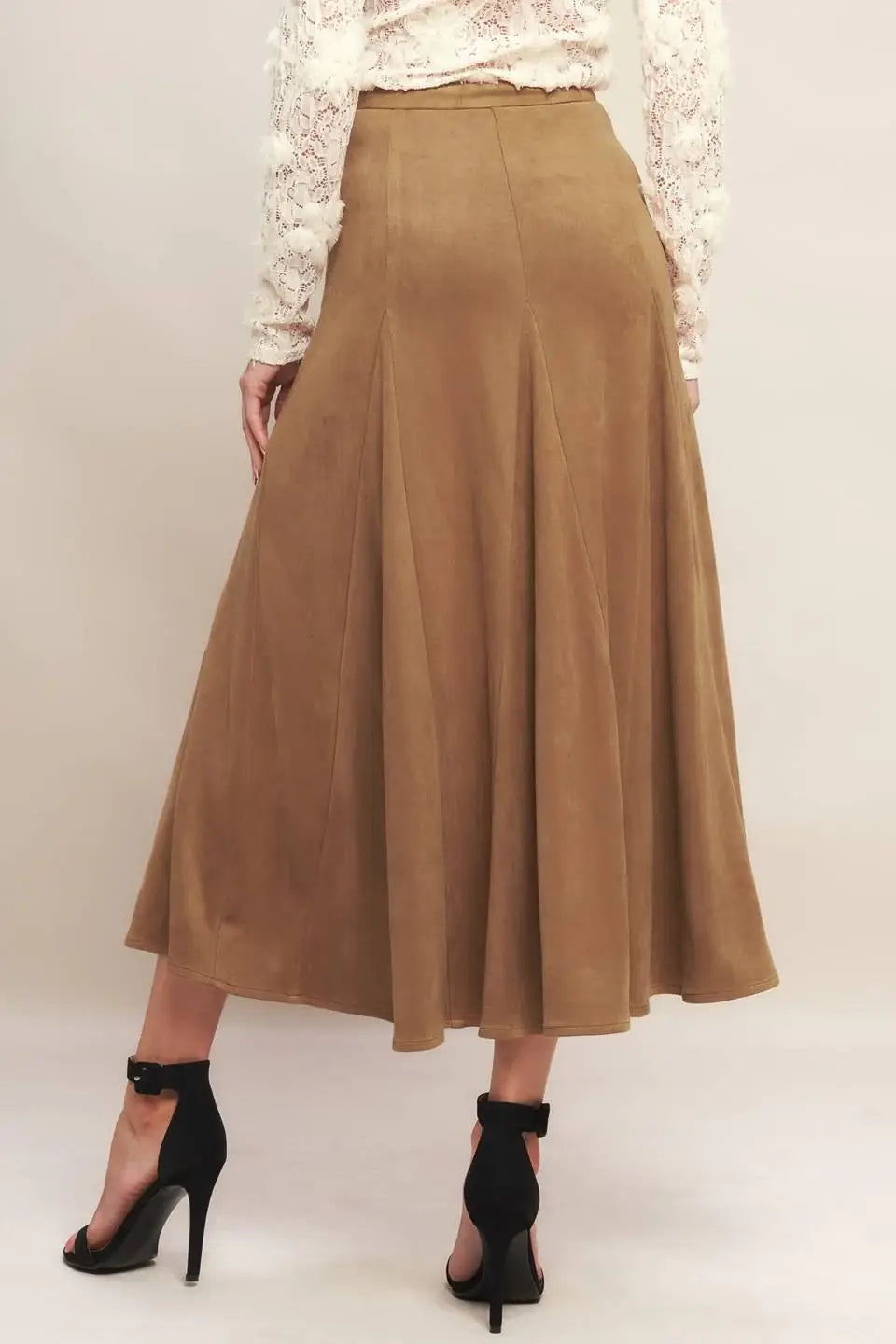 URBAN CHIC FAUX SUEDE MIDI SKIRT - Flying Tomato - Flyclothing LLC