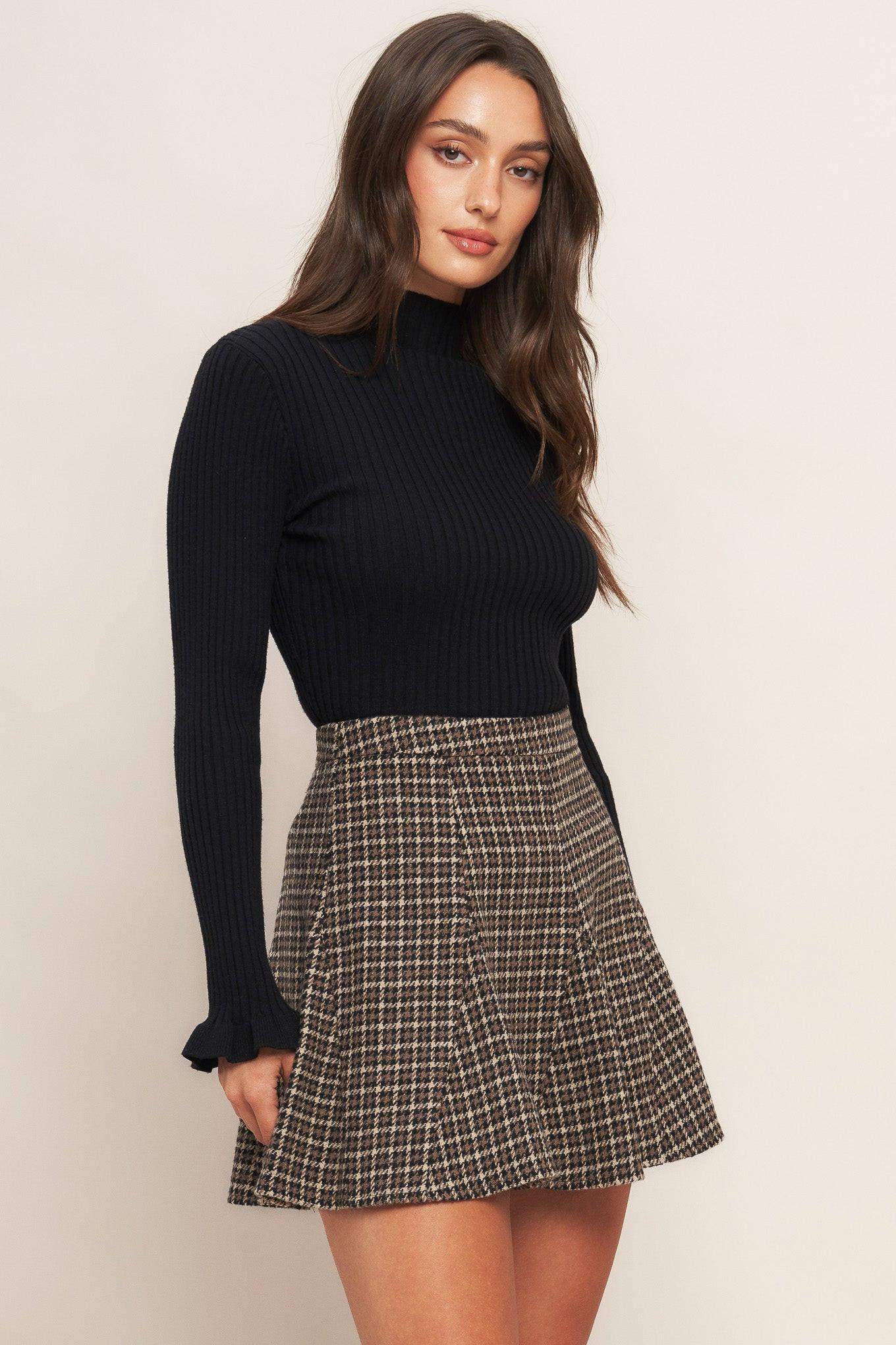 HOUND FLARE TWEED WOVEN SKIRT - Flying Tomato - Flyclothing LLC
