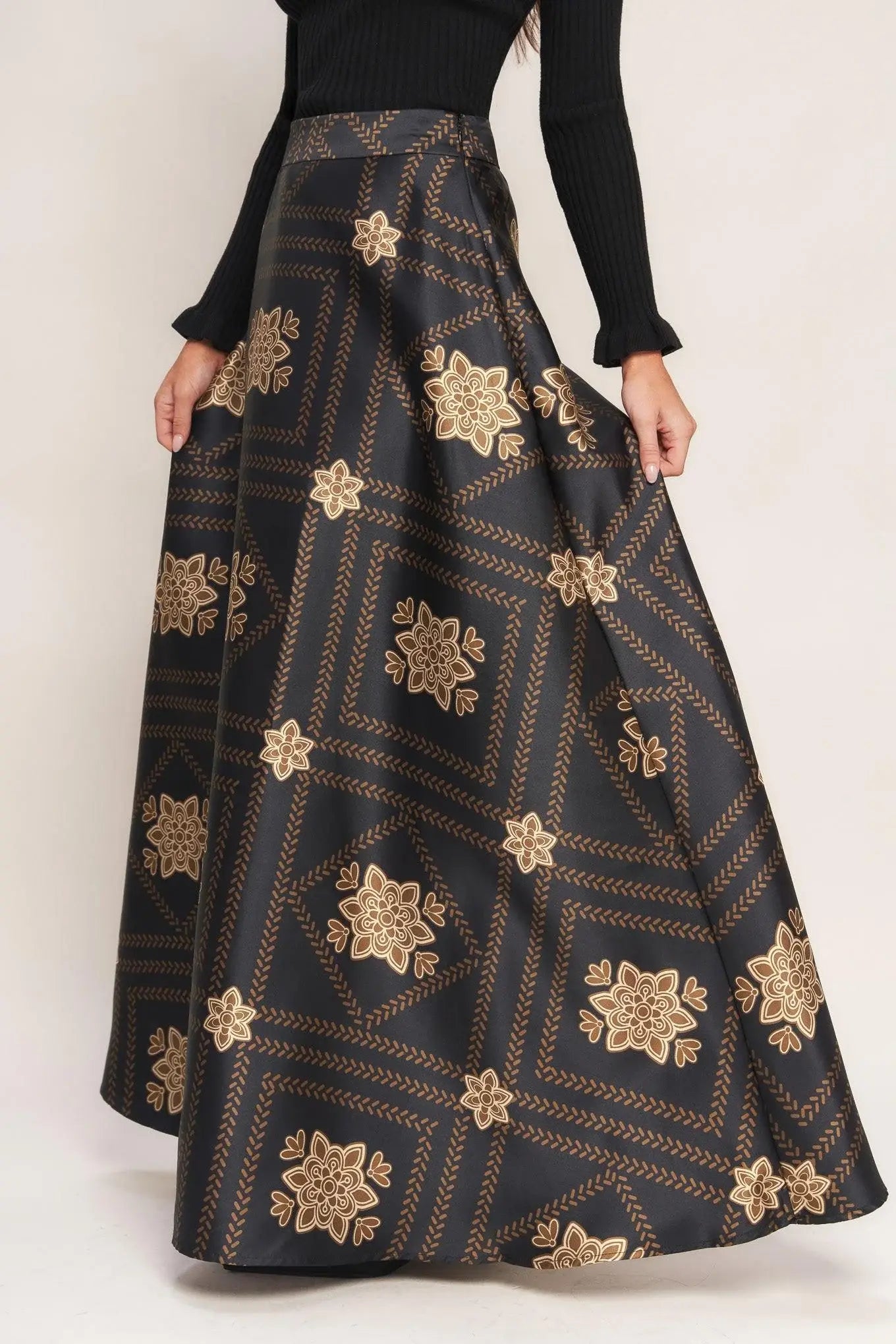 ORNAMENTAL NIGHTS WOVEN MAXI CIRCLE SKIRT - Flying Tomato - Flyclothing LLC