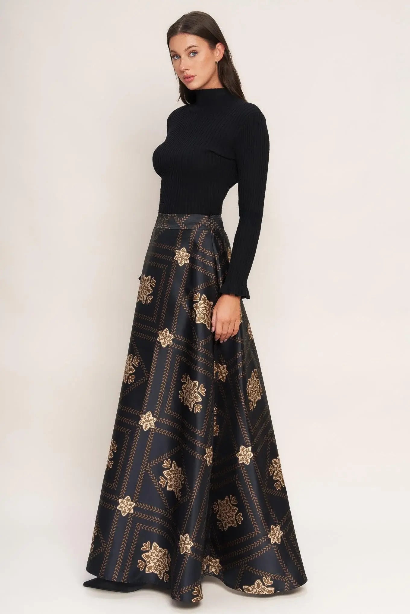 ORNAMENTAL NIGHTS WOVEN MAXI CIRCLE SKIRT - Flying Tomato - Flyclothing LLC