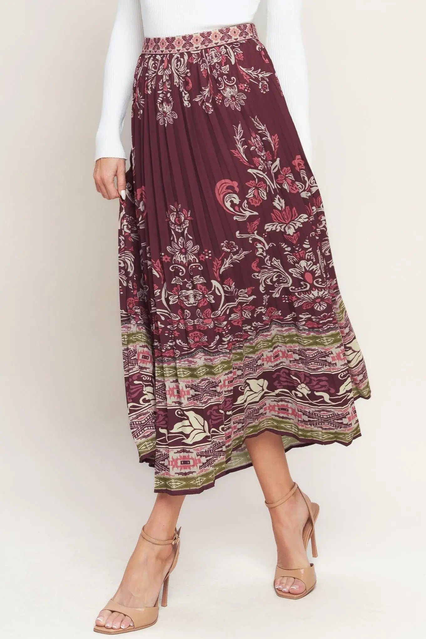 AZTEC CHERRY WOVEN MIDI SKIRT - Flying Tomato - Flyclothing LLC