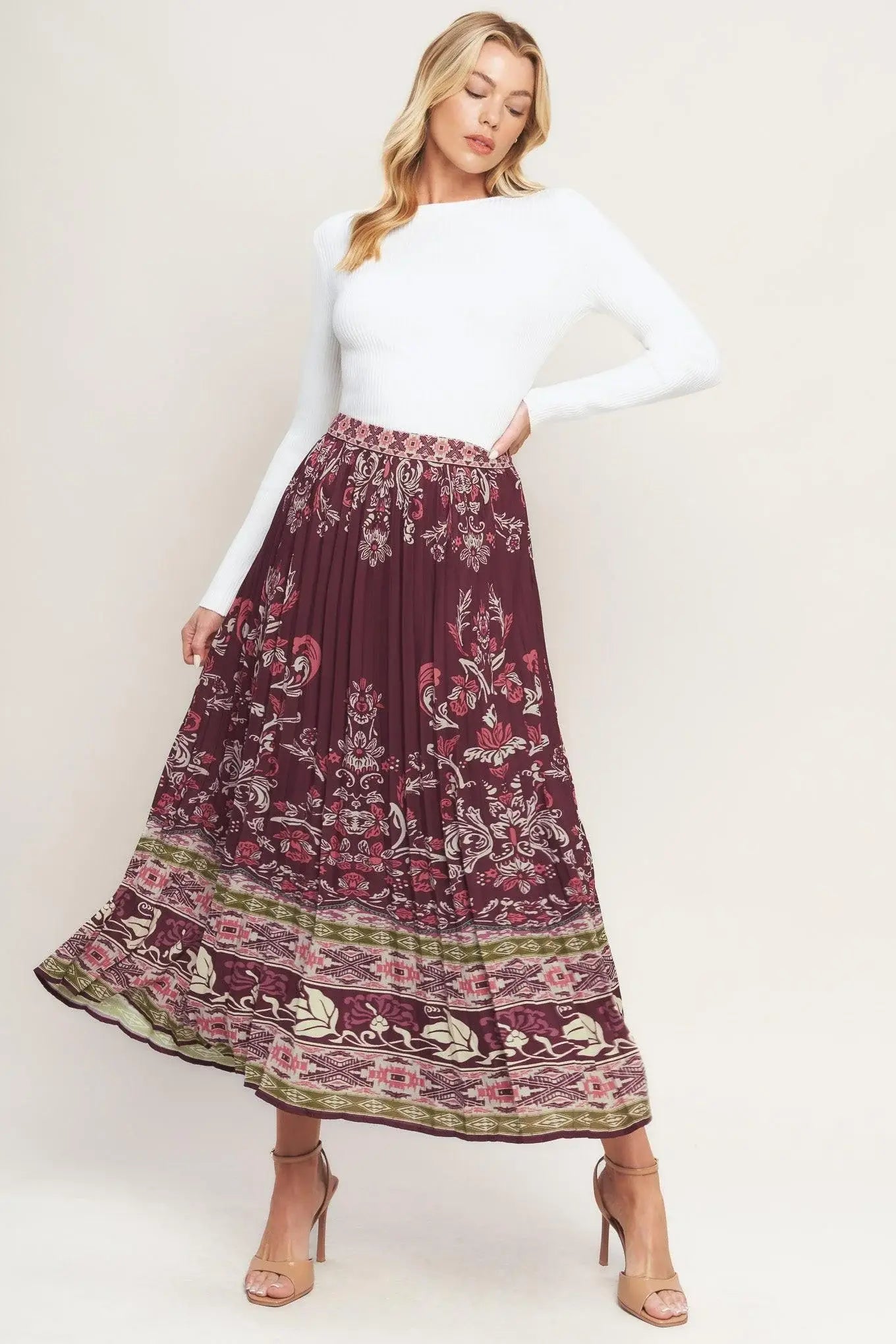 AZTEC CHERRY WOVEN MIDI SKIRT - Flying Tomato - Flyclothing LLC