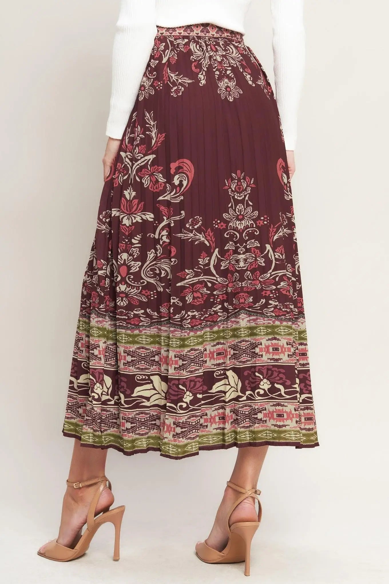 AZTEC CHERRY WOVEN MIDI SKIRT - Flying Tomato - Flyclothing LLC
