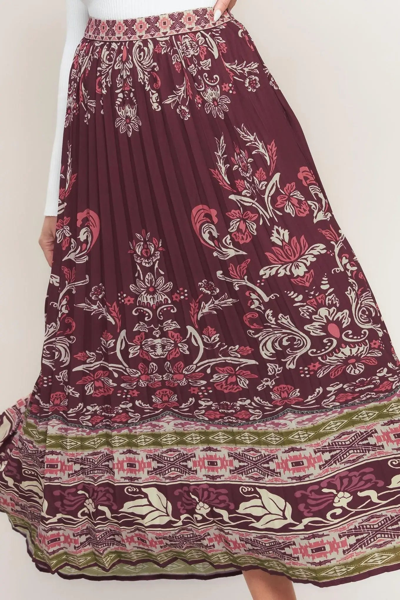 AZTEC CHERRY WOVEN MIDI SKIRT - Flying Tomato - Flyclothing LLC