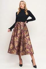 EVENING BOTANICALS WOVEN FULL MIDI SKIRT - Flying Tomato - Flyclothing LLC