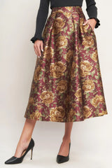 EVENING BOTANICALS WOVEN FULL MIDI SKIRT - Flying Tomato - Flyclothing LLC