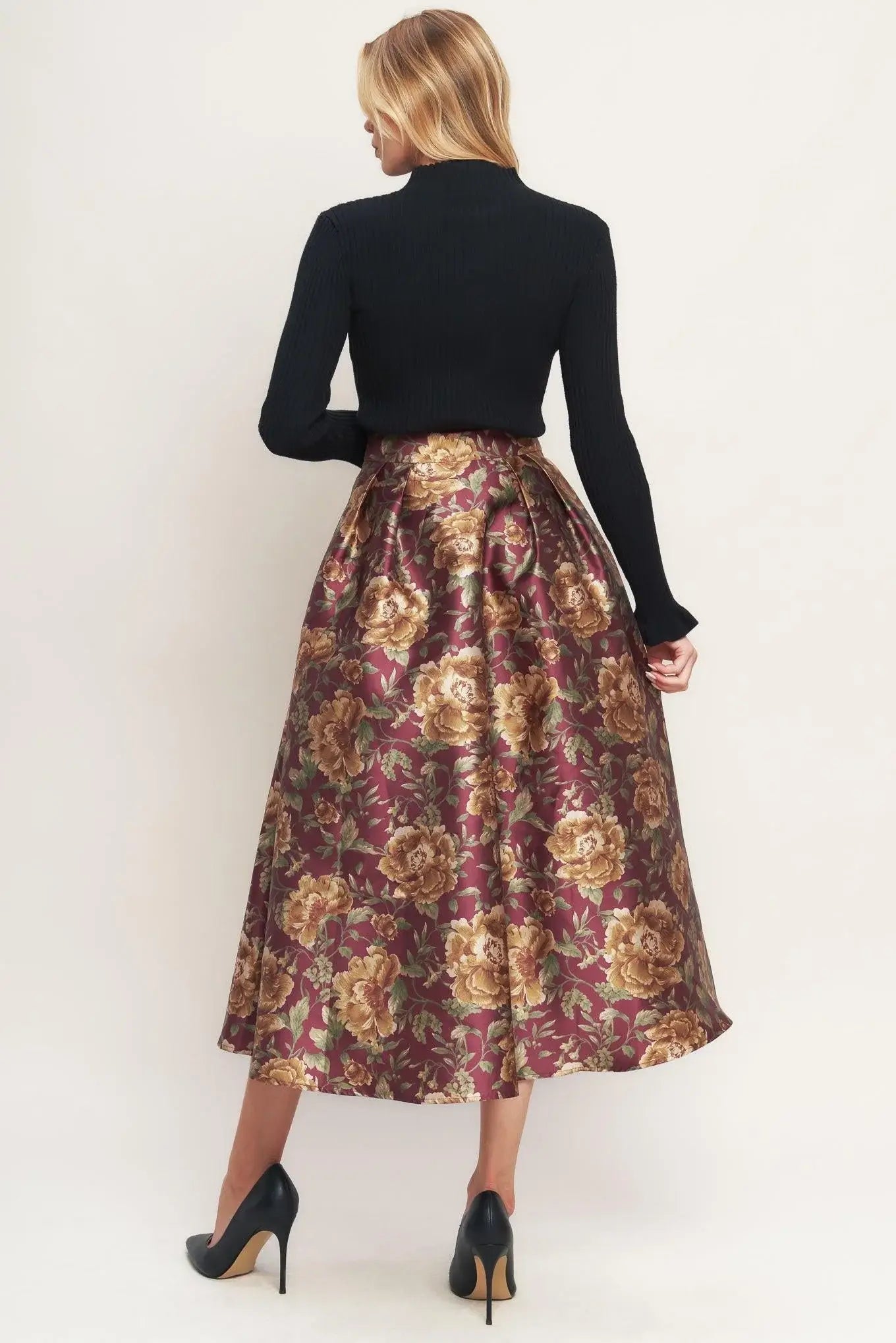 EVENING BOTANICALS WOVEN FULL MIDI SKIRT - Flying Tomato - Flyclothing LLC
