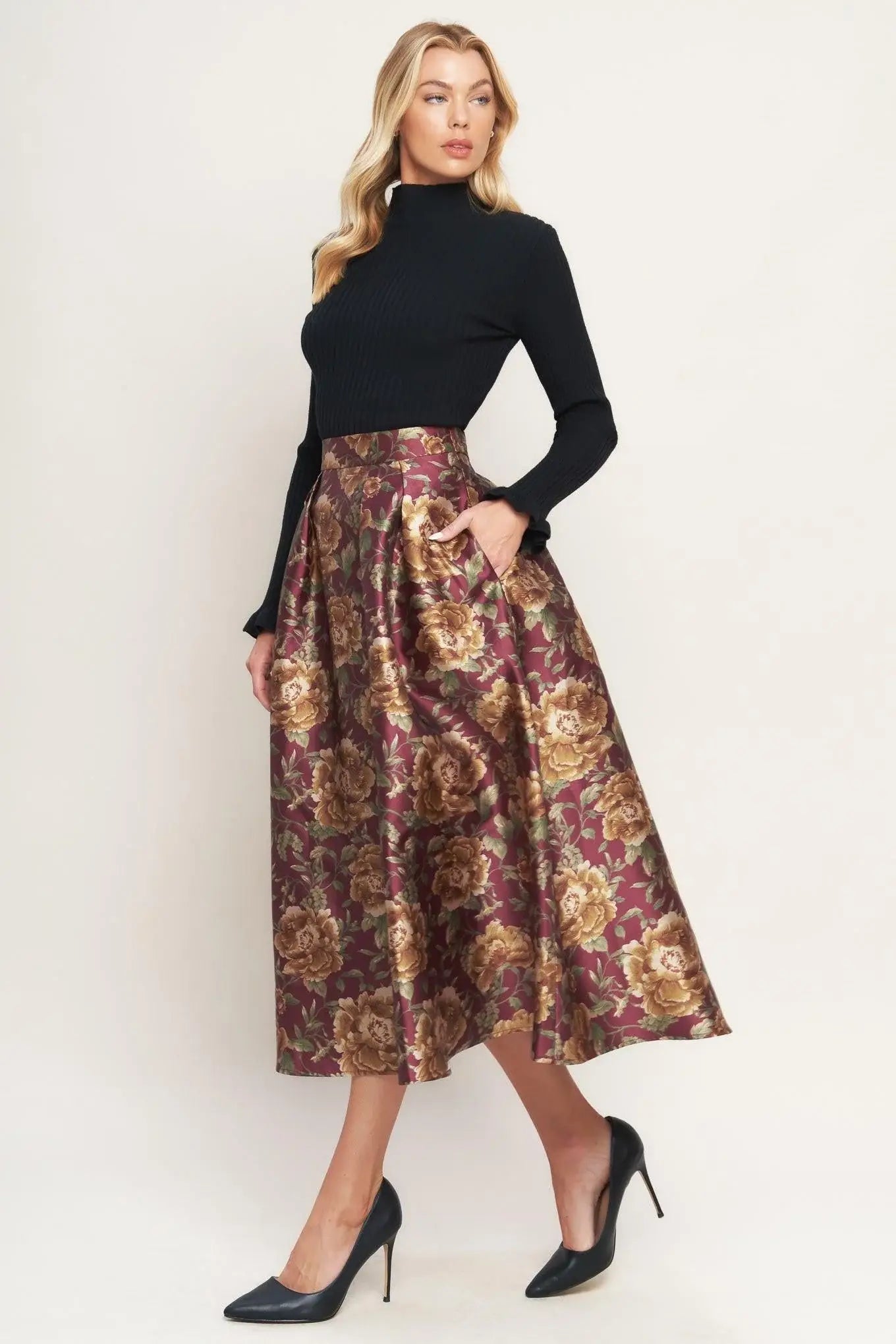 EVENING BOTANICALS WOVEN FULL MIDI SKIRT - Flying Tomato - Flyclothing LLC