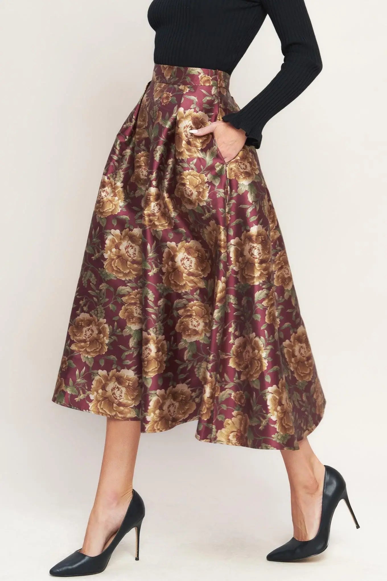 EVENING BOTANICALS WOVEN FULL MIDI SKIRT - Flying Tomato - Flyclothing LLC