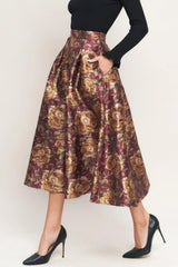 EVENING BOTANICALS WOVEN FULL MIDI SKIRT - Flying Tomato - Flyclothing LLC