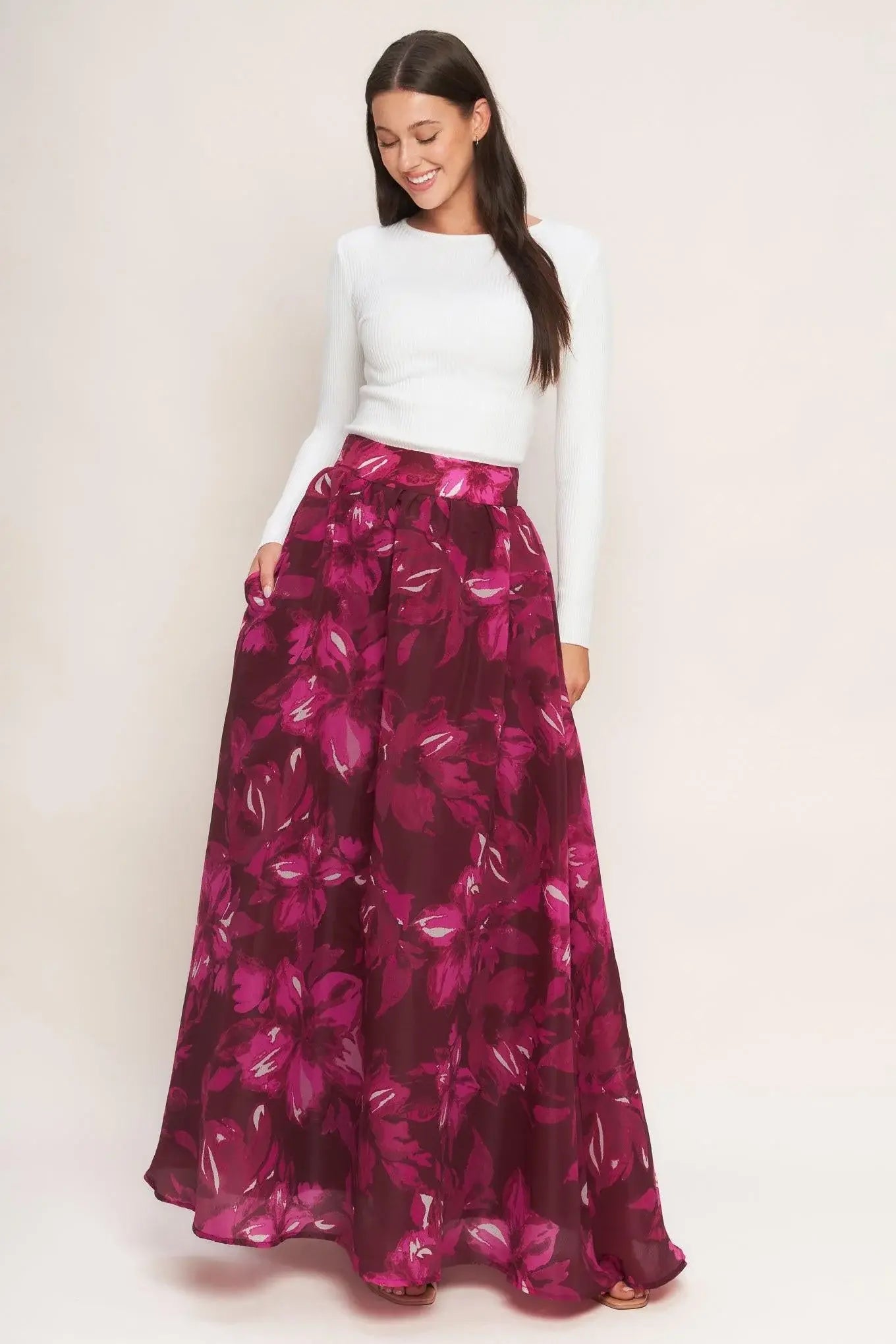 BOUQUET NO.9 WOVEN MAXI FULL SKIRT - Flying Tomato - Flyclothing LLC