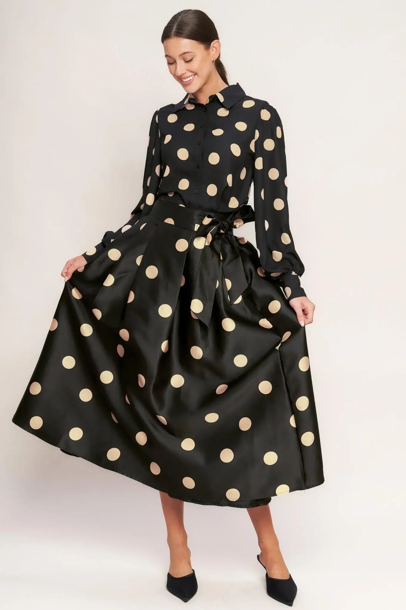 MOONLIGHT DOTS WOVEN FULL MIDI SKIRT - Flying Tomato - Flyclothing LLC