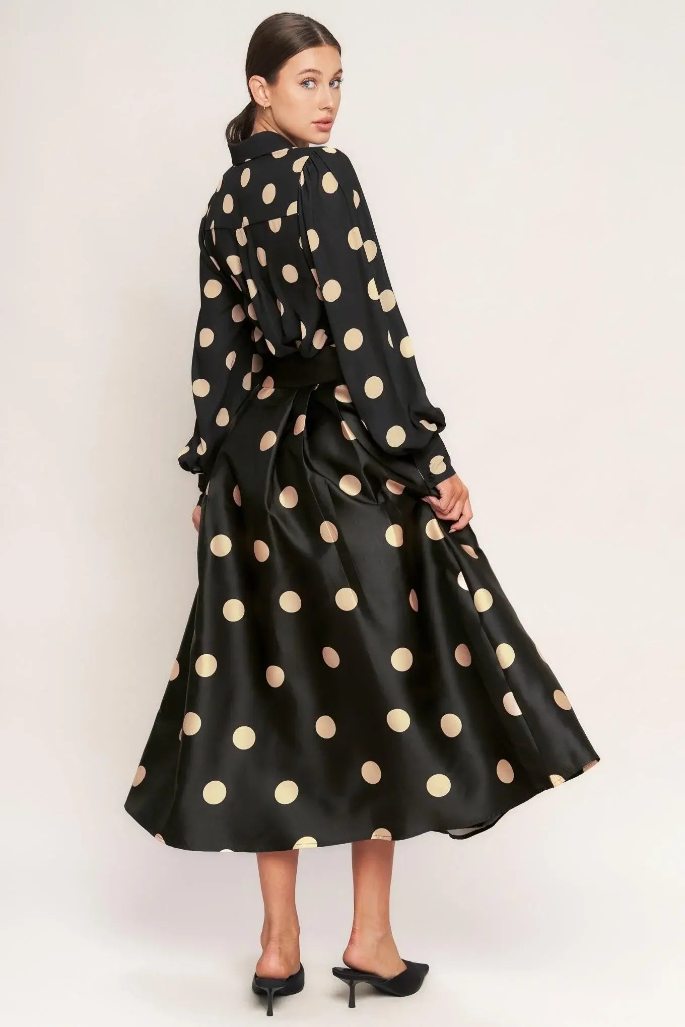 MOONLIGHT DOTS WOVEN FULL MIDI SKIRT - Flying Tomato - Flyclothing LLC