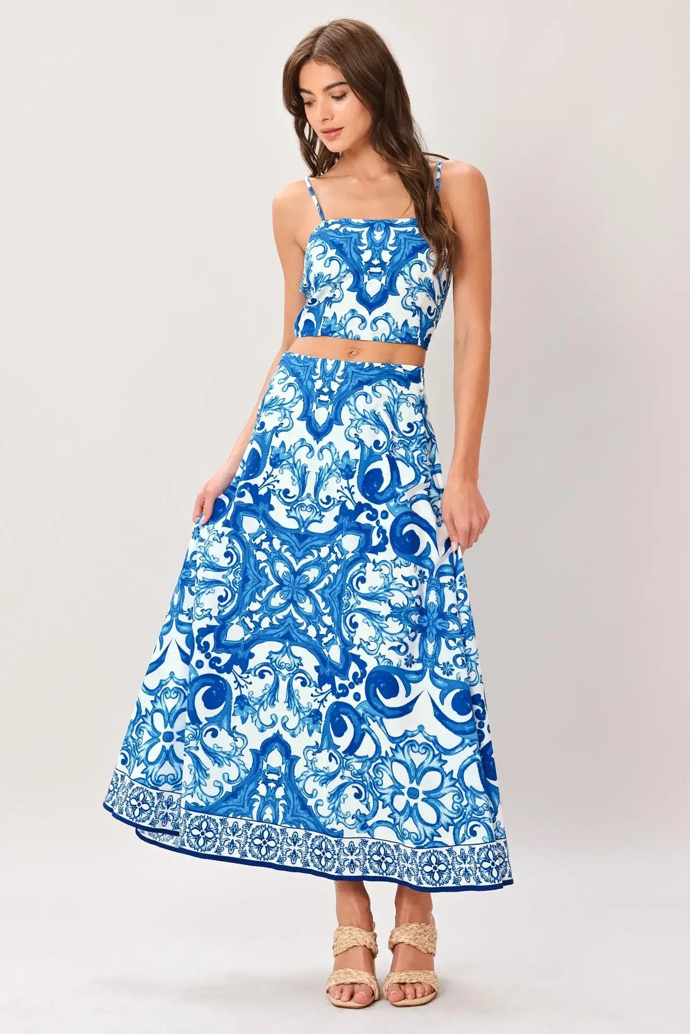 COASTAL MOSAIC WOVEN MIDI CIRCLE SKIRT - Flying Tomato - Flyclothing LLC