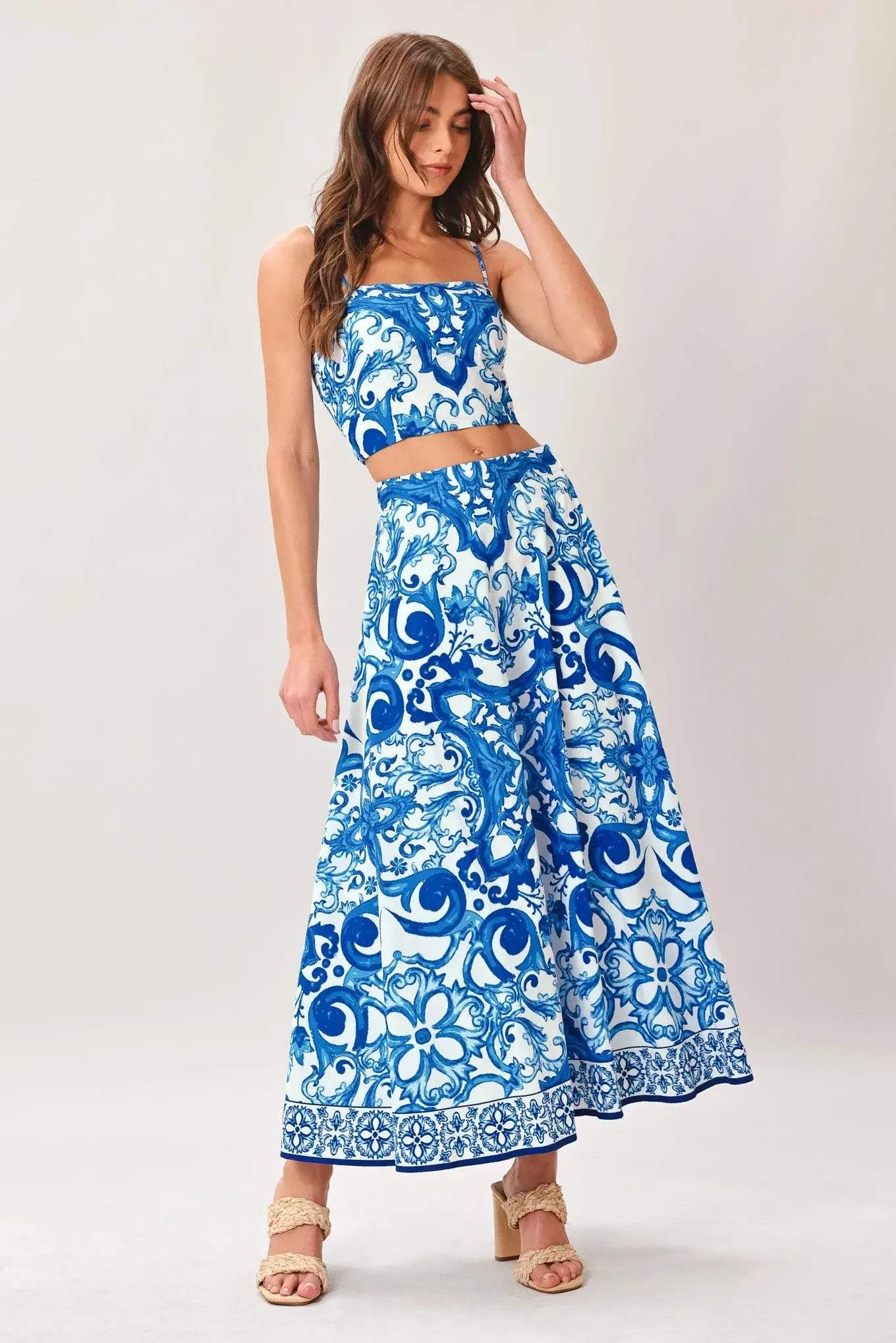 COASTAL MOSAIC WOVEN MIDI CIRCLE SKIRT - Flying Tomato - Flyclothing LLC