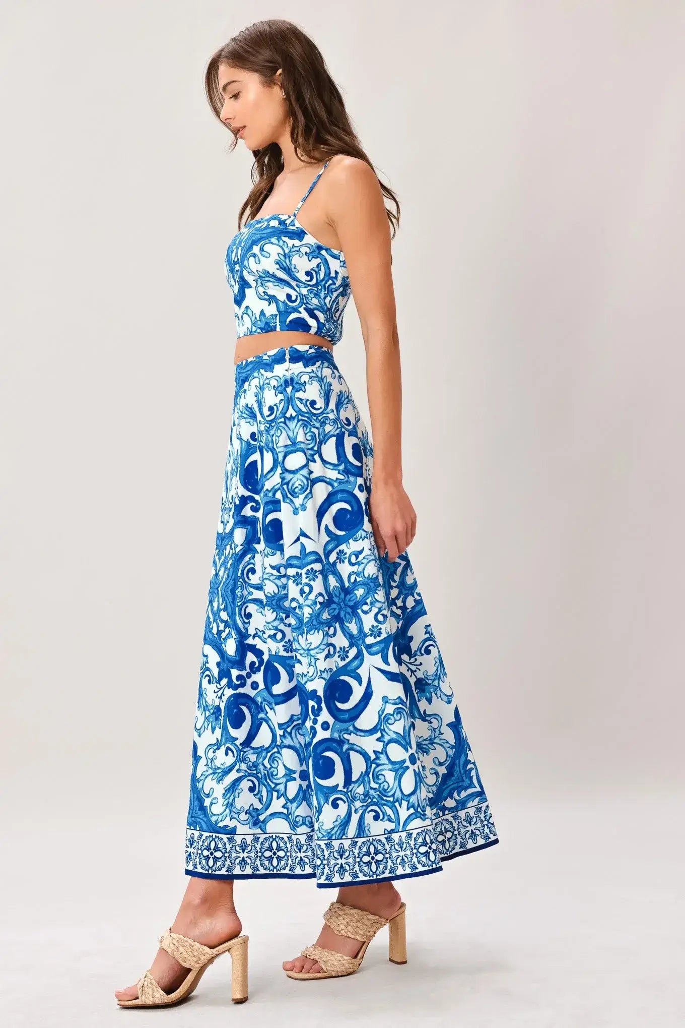 COASTAL MOSAIC WOVEN MIDI CIRCLE SKIRT - Flying Tomato - Flyclothing LLC