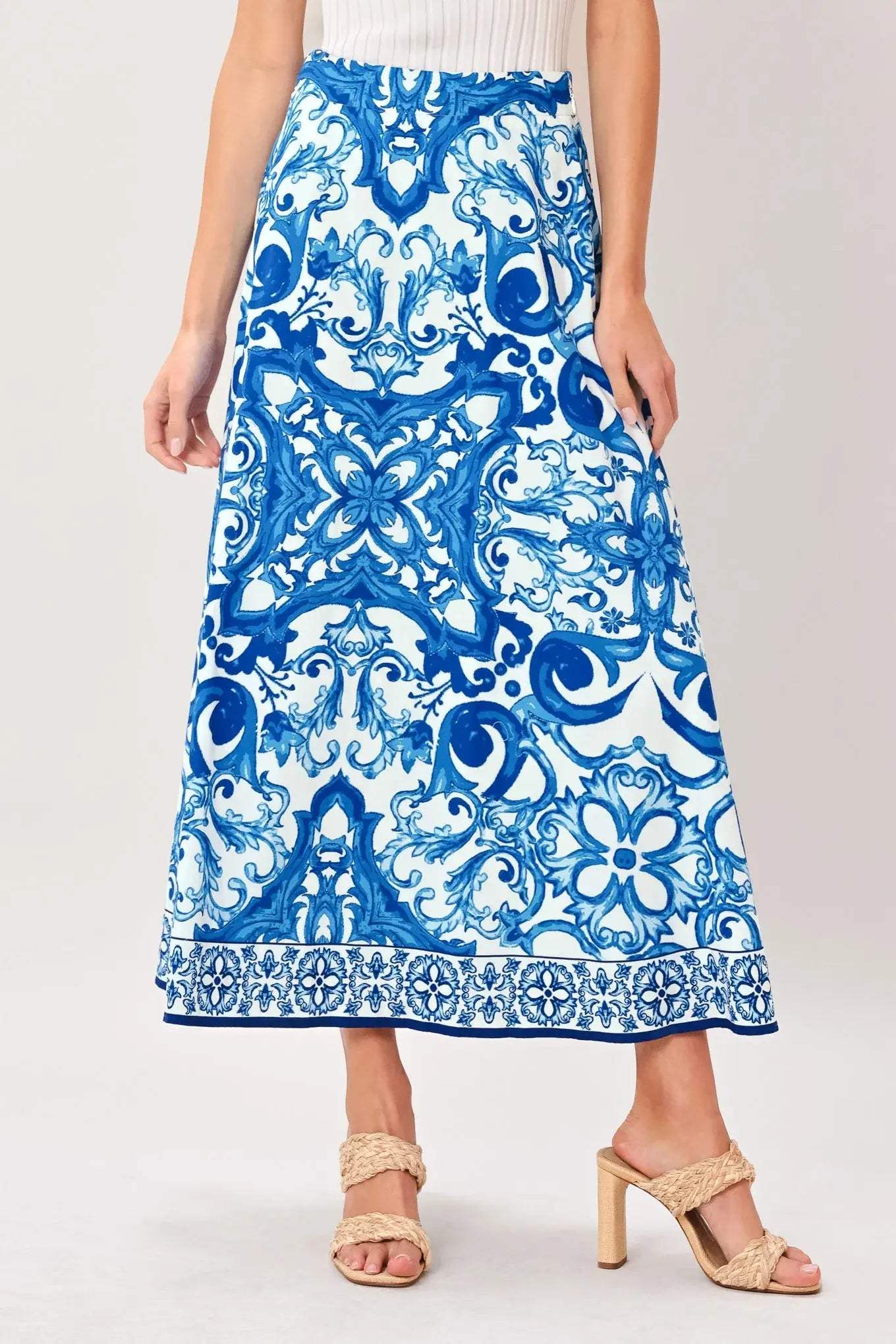COASTAL MOSAIC WOVEN MIDI CIRCLE SKIRT - Flying Tomato - Flyclothing LLC