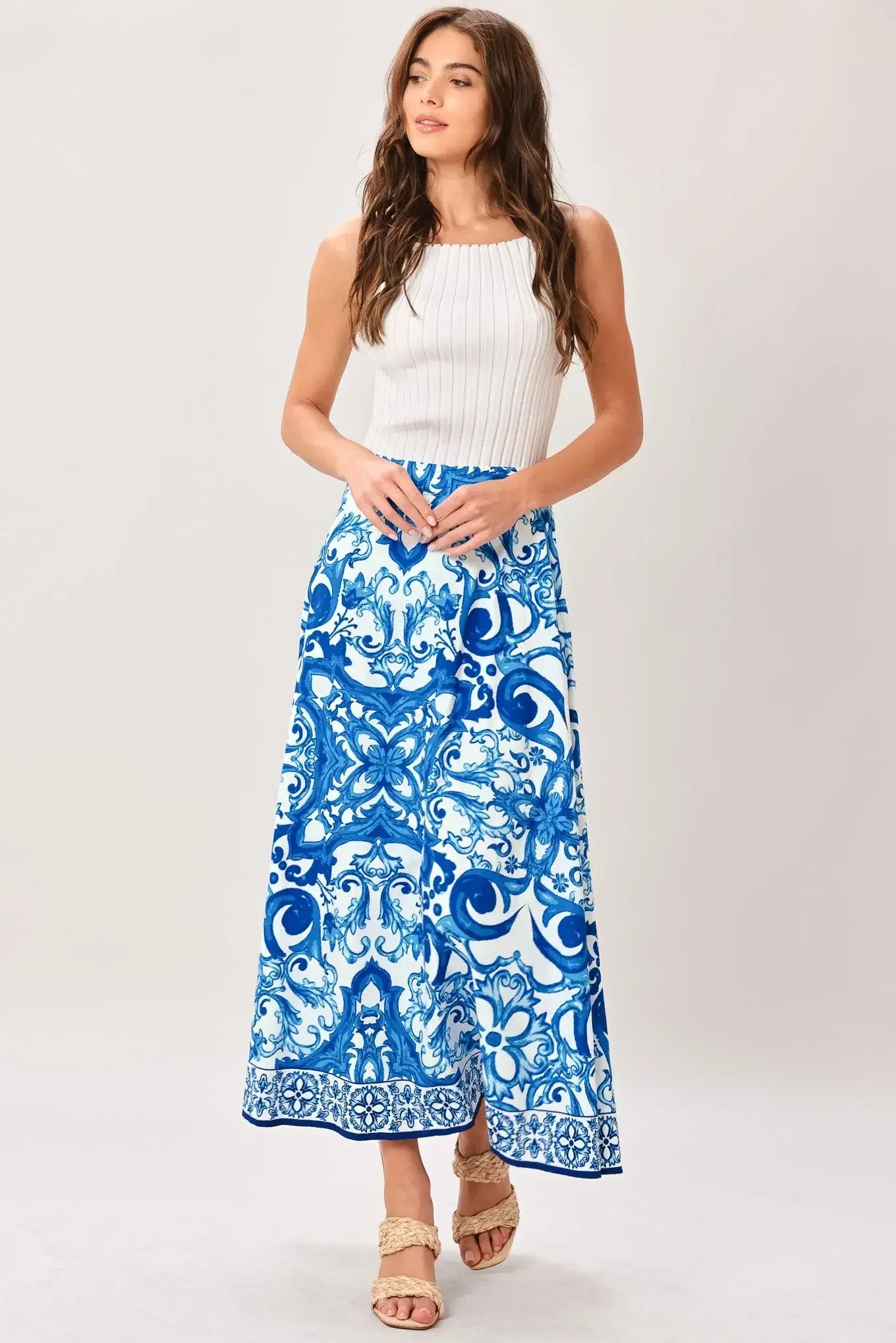 COASTAL MOSAIC WOVEN MIDI CIRCLE SKIRT - Flying Tomato - Flyclothing LLC