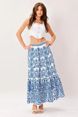 AZURE ORNATE WOVEN FULL MIDI SKIRT - Flying Tomato - Flyclothing LLC