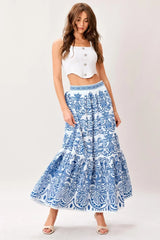 AZURE ORNATE WOVEN FULL MIDI SKIRT - Flying Tomato - Flyclothing LLC