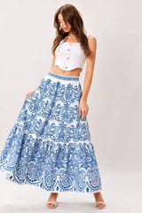 AZURE ORNATE WOVEN FULL MIDI SKIRT - Flying Tomato - Flyclothing LLC