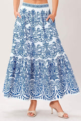 AZURE ORNATE WOVEN FULL MIDI SKIRT - Flying Tomato - Flyclothing LLC