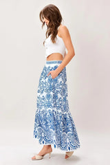 AZURE ORNATE WOVEN FULL MIDI SKIRT - Flying Tomato - Flyclothing LLC