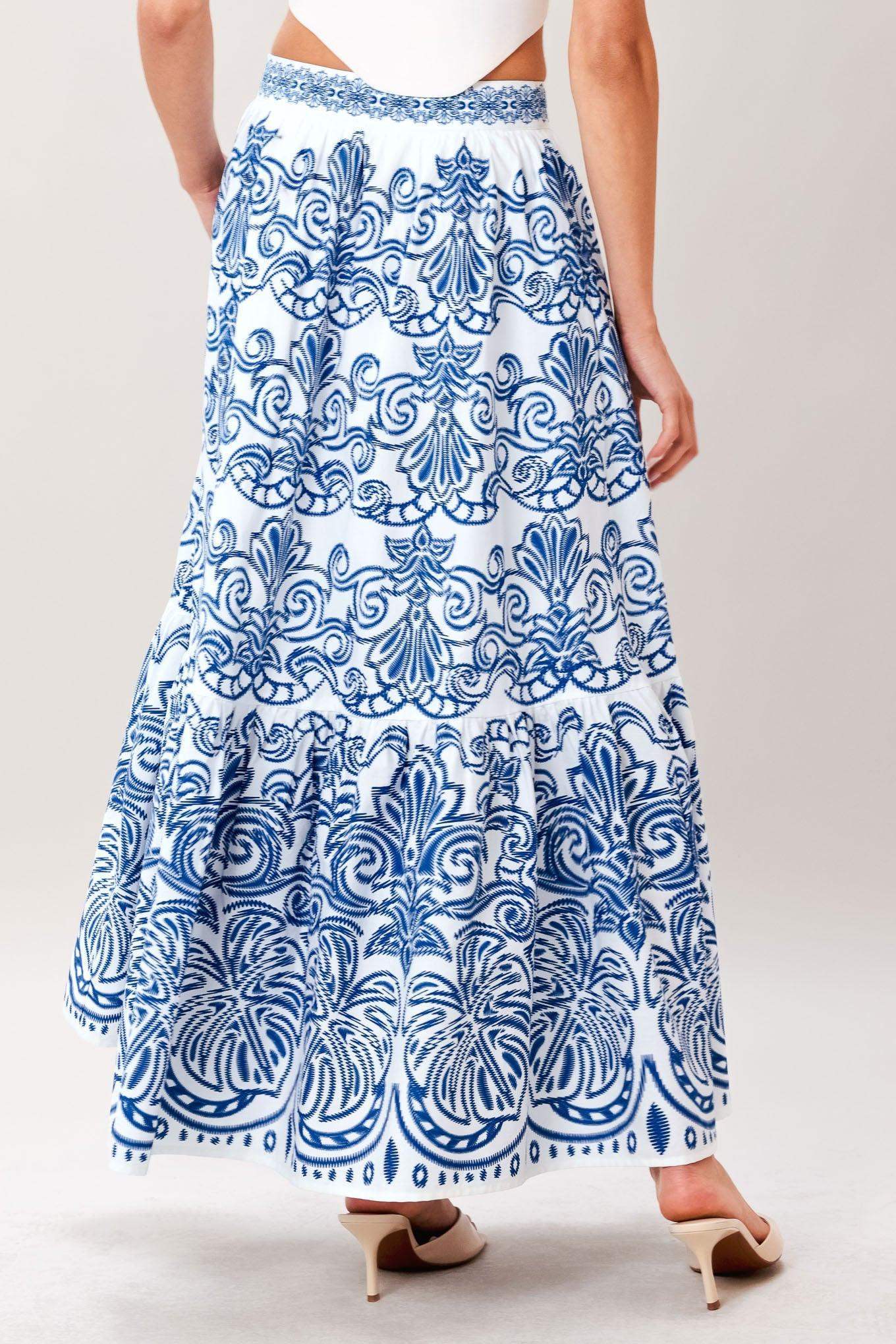 AZURE ORNATE WOVEN FULL MIDI SKIRT - Flying Tomato - Flyclothing LLC