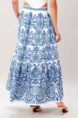 AZURE ORNATE WOVEN FULL MIDI SKIRT - Flying Tomato - Flyclothing LLC