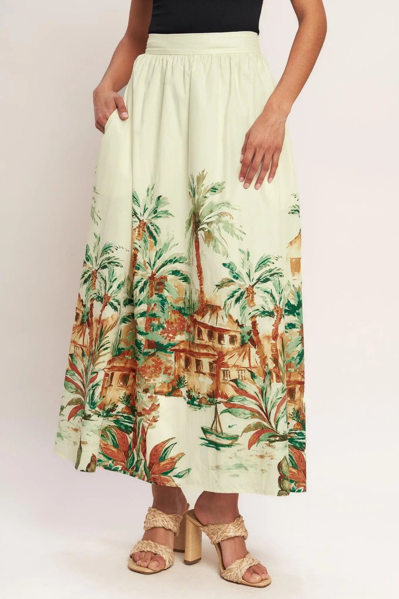 ISLAND TIME ONLY WOVEN MIDI FULL SKIRT - Flying Tomato - Flyclothing LLC
