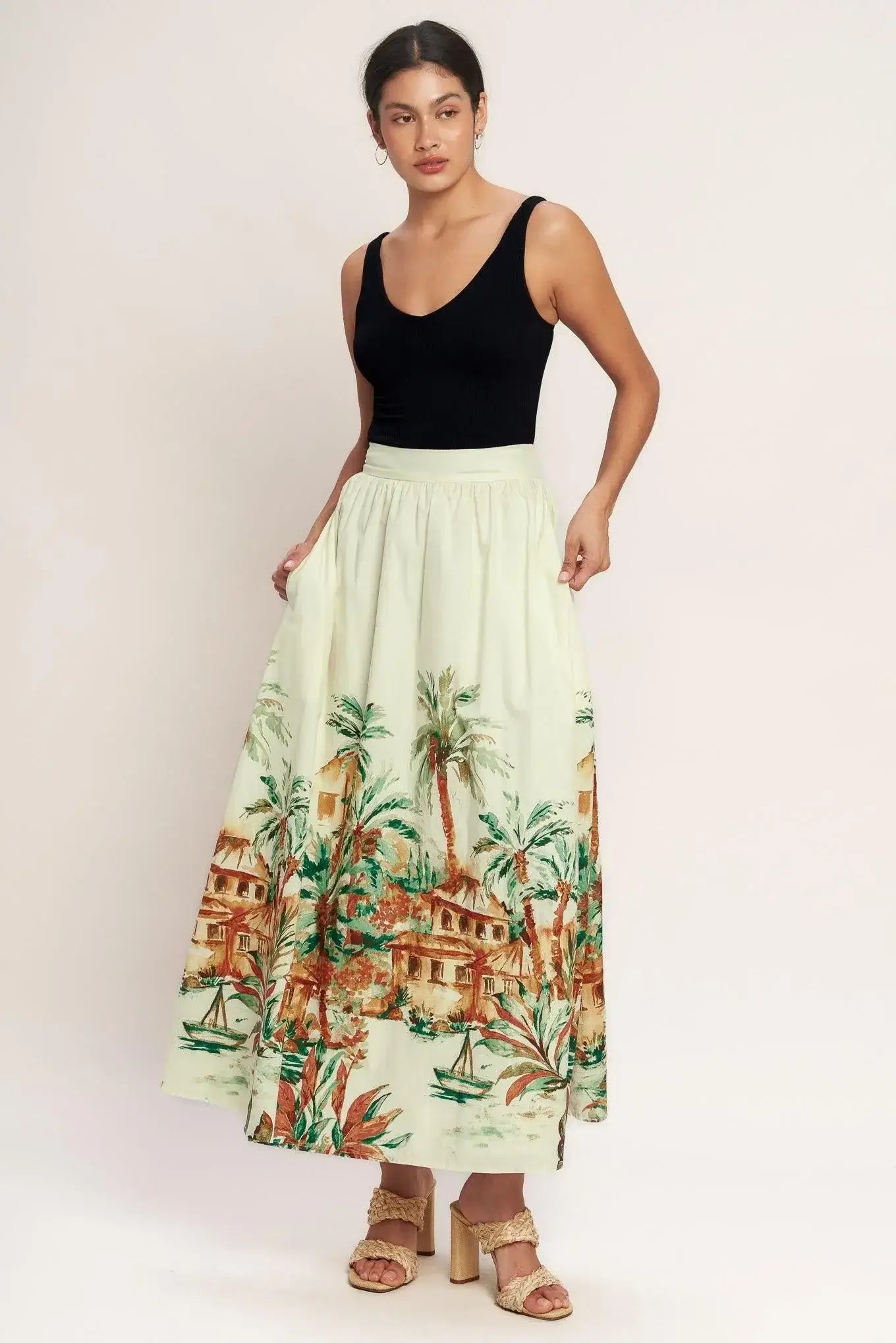 ISLAND TIME ONLY WOVEN MIDI FULL SKIRT - Flying Tomato - Flyclothing LLC