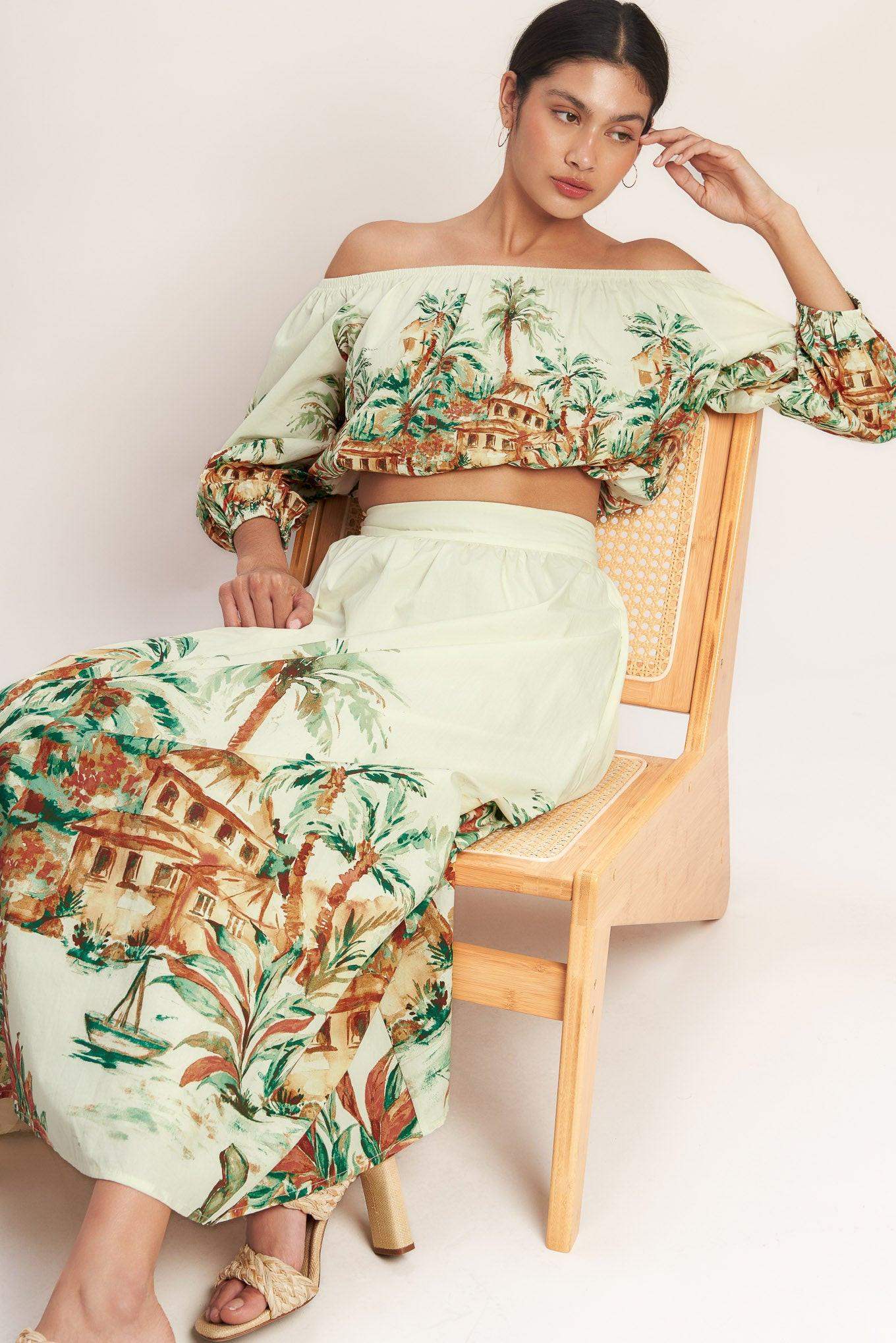 ISLAND TIME ONLY WOVEN MIDI FULL SKIRT - Flying Tomato - Flyclothing LLC