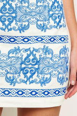 BLUE PORCELAIN WOVEN MINI SKIRT - Flying Tomato - Flyclothing LLC