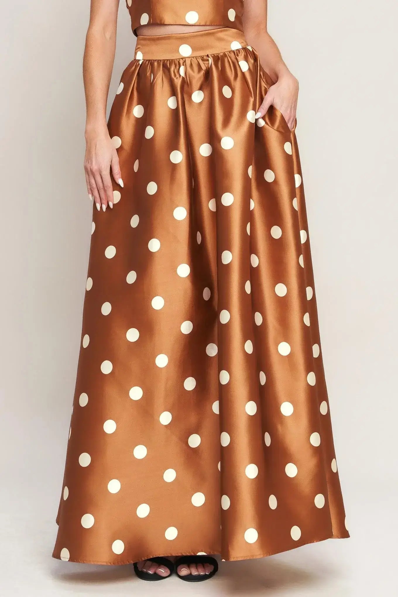 CHIC POLKA FLOW WOVEN FULL MAXI SKIRT - Flying Tomato - Flyclothing LLC
