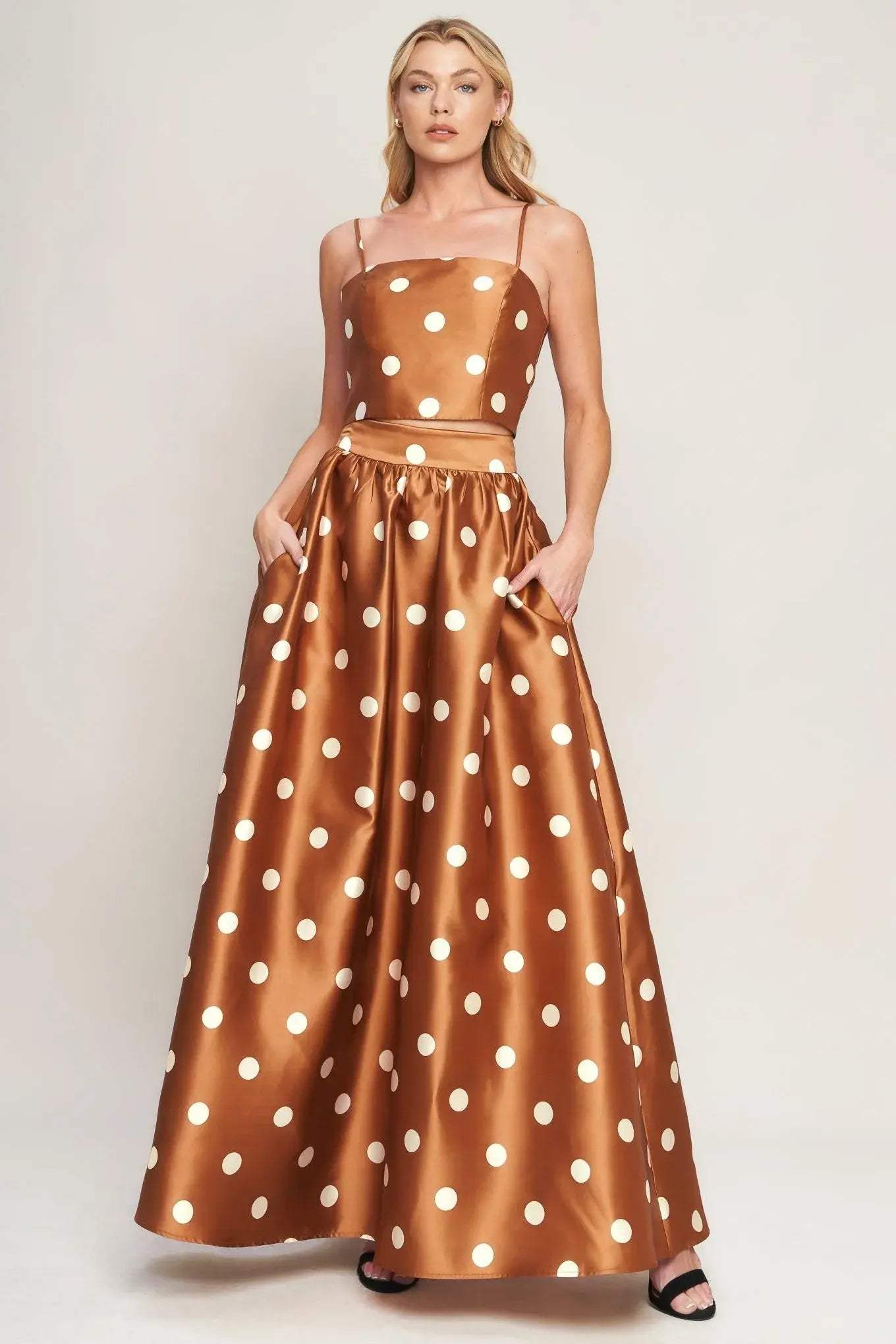 CHIC POLKA FLOW WOVEN FULL MAXI SKIRT - Flying Tomato - Flyclothing LLC