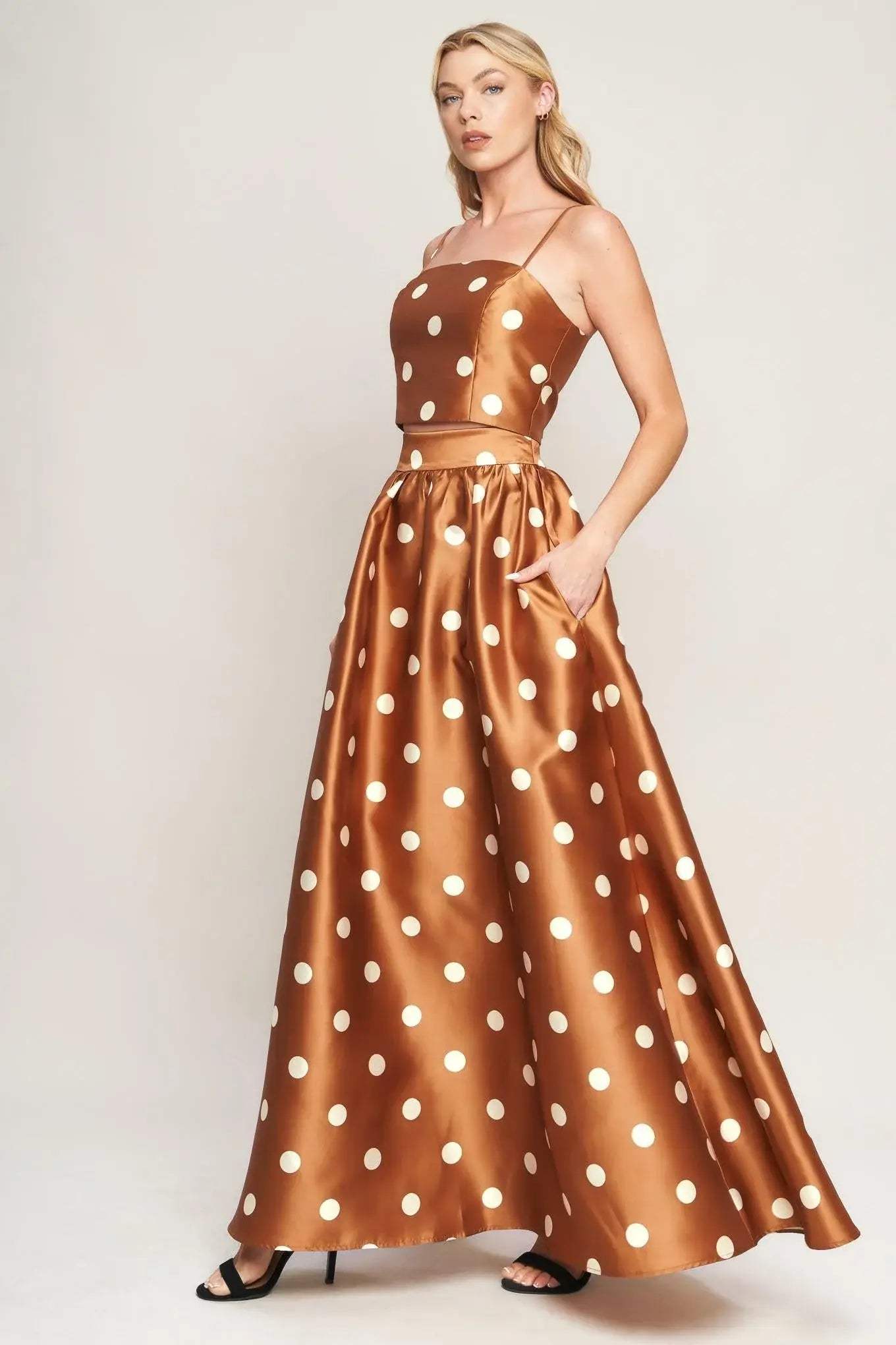 CHIC POLKA FLOW WOVEN FULL MAXI SKIRT - Flying Tomato - Flyclothing LLC