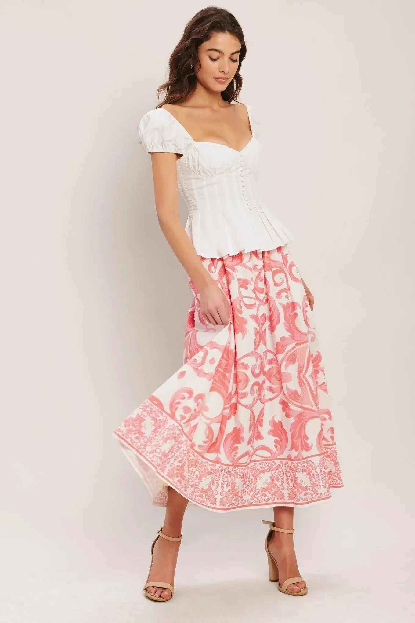 AMALFI SUNSET WOVEN MIDI FULL SKIRT - Flying Tomato - Flyclothing LLC
