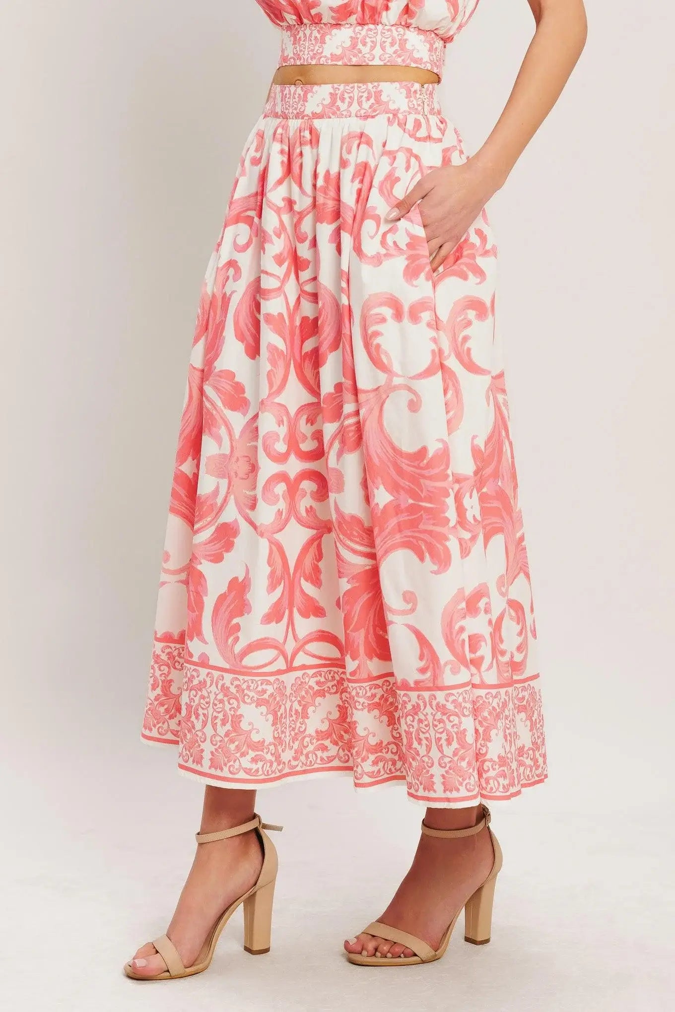 AMALFI SUNSET WOVEN MIDI FULL SKIRT - Flying Tomato - Flyclothing LLC