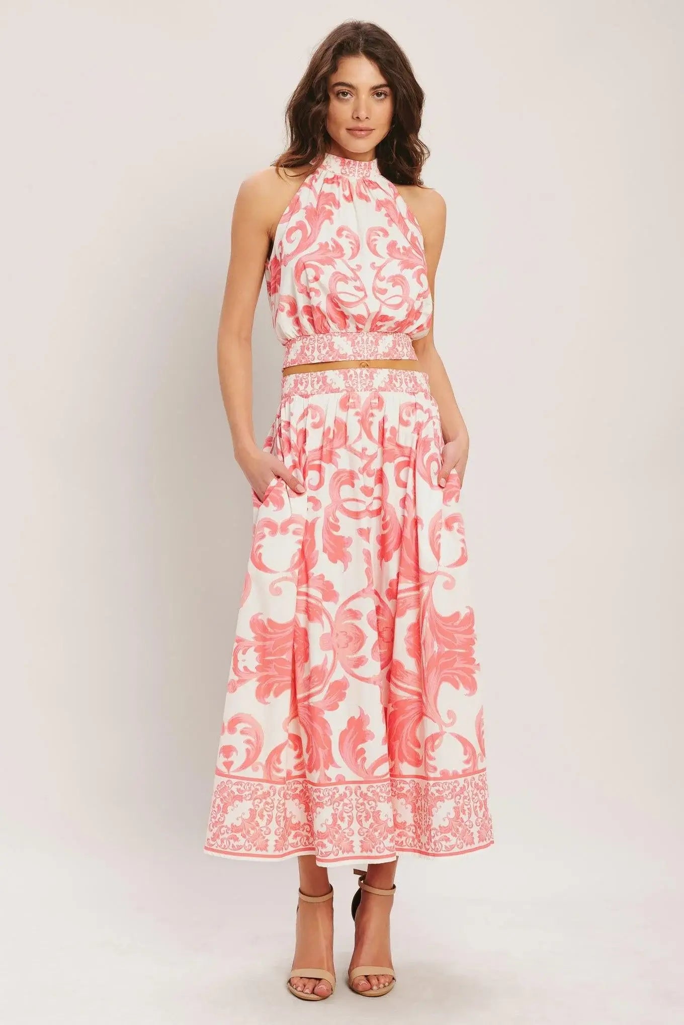 AMALFI SUNSET WOVEN MIDI FULL SKIRT - Flying Tomato - Flyclothing LLC