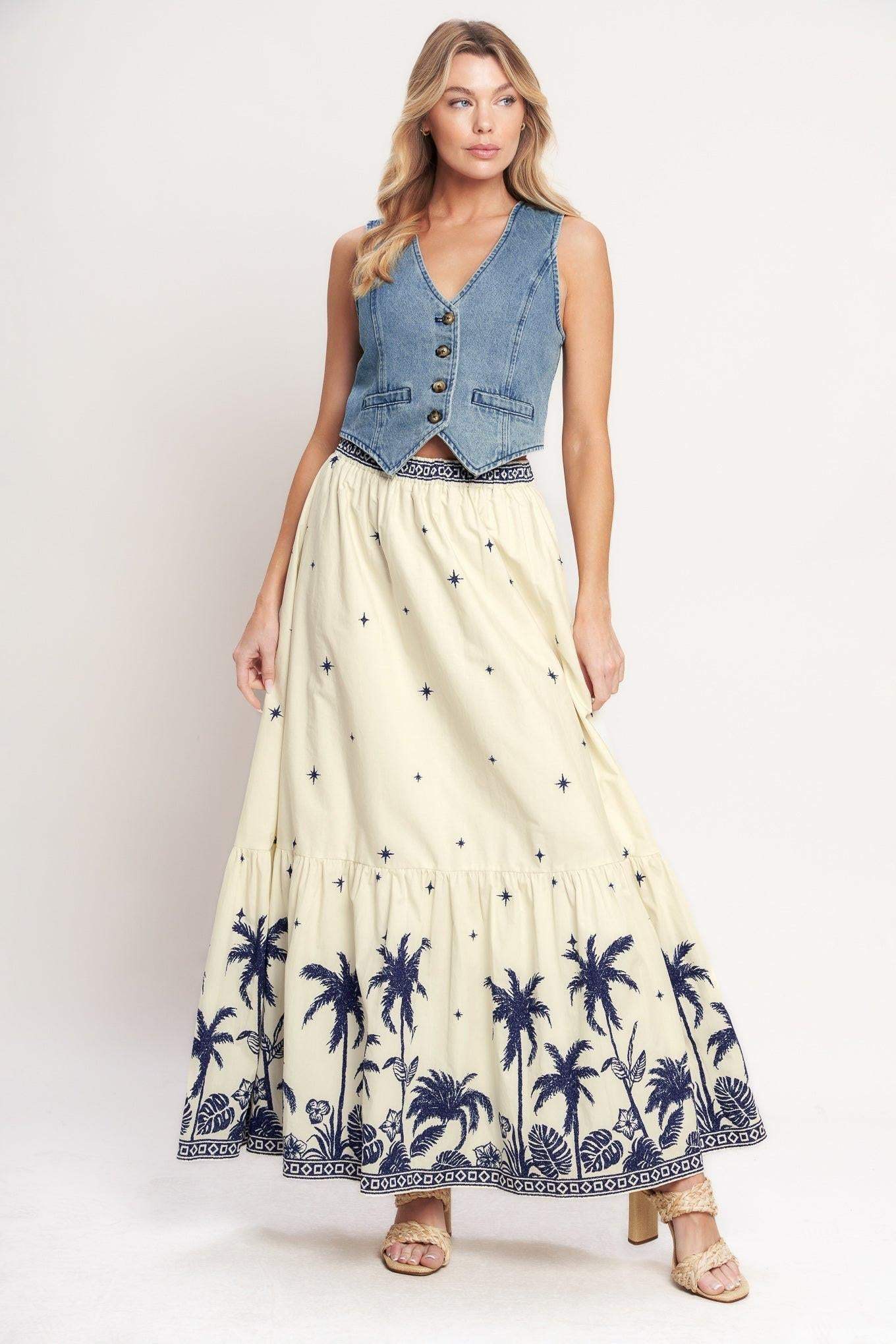 BOHO CONSTELLATION WOVEN MAXI SKIRT - Flying Tomato - Flyclothing LLC