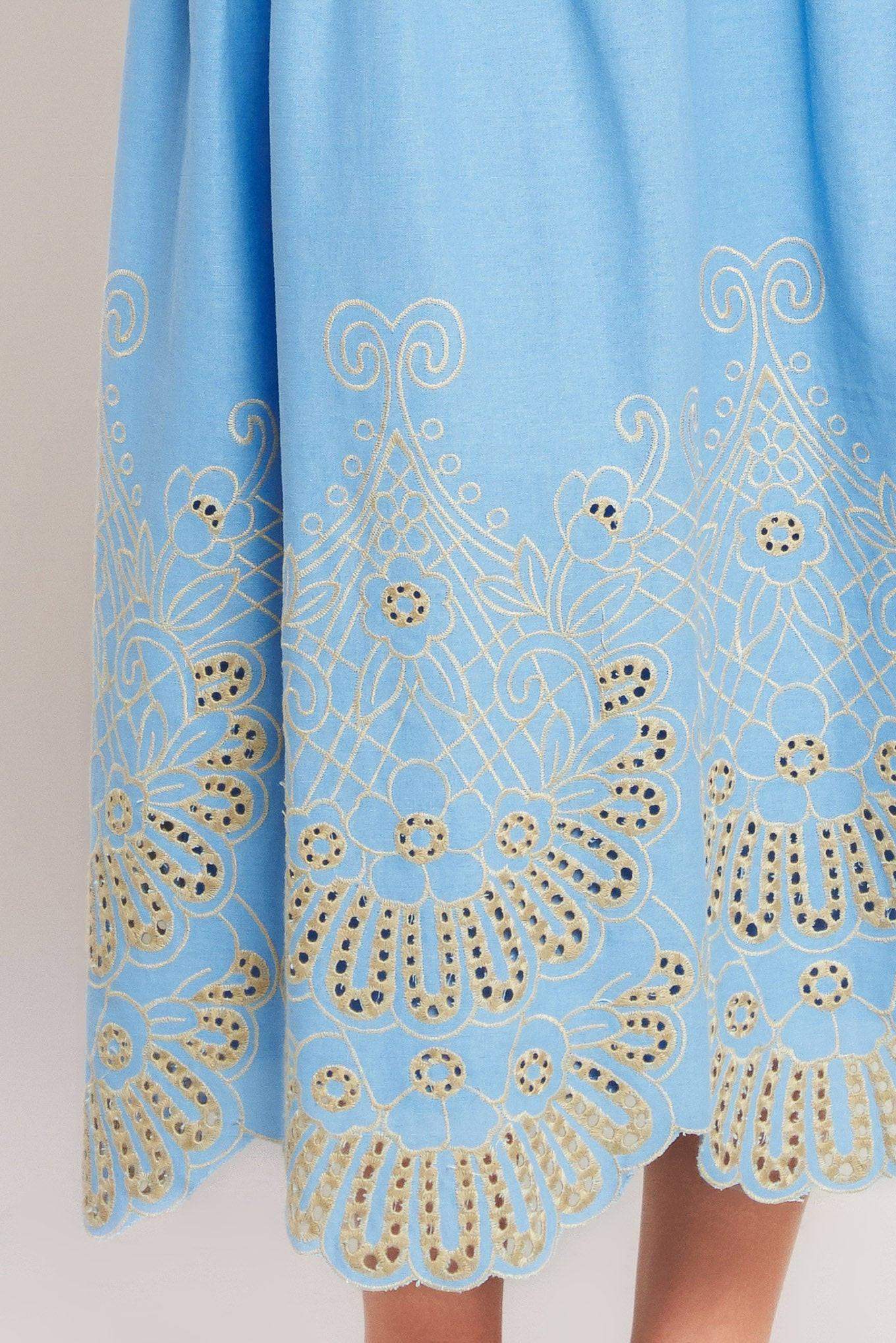 SKY BLOOM WOVEN EYELET MIDI SKIRT - Flying Tomato - Flyclothing LLC