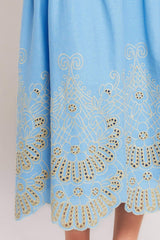 SKY BLOOM WOVEN EYELET MIDI SKIRT - Flying Tomato - Flyclothing LLC