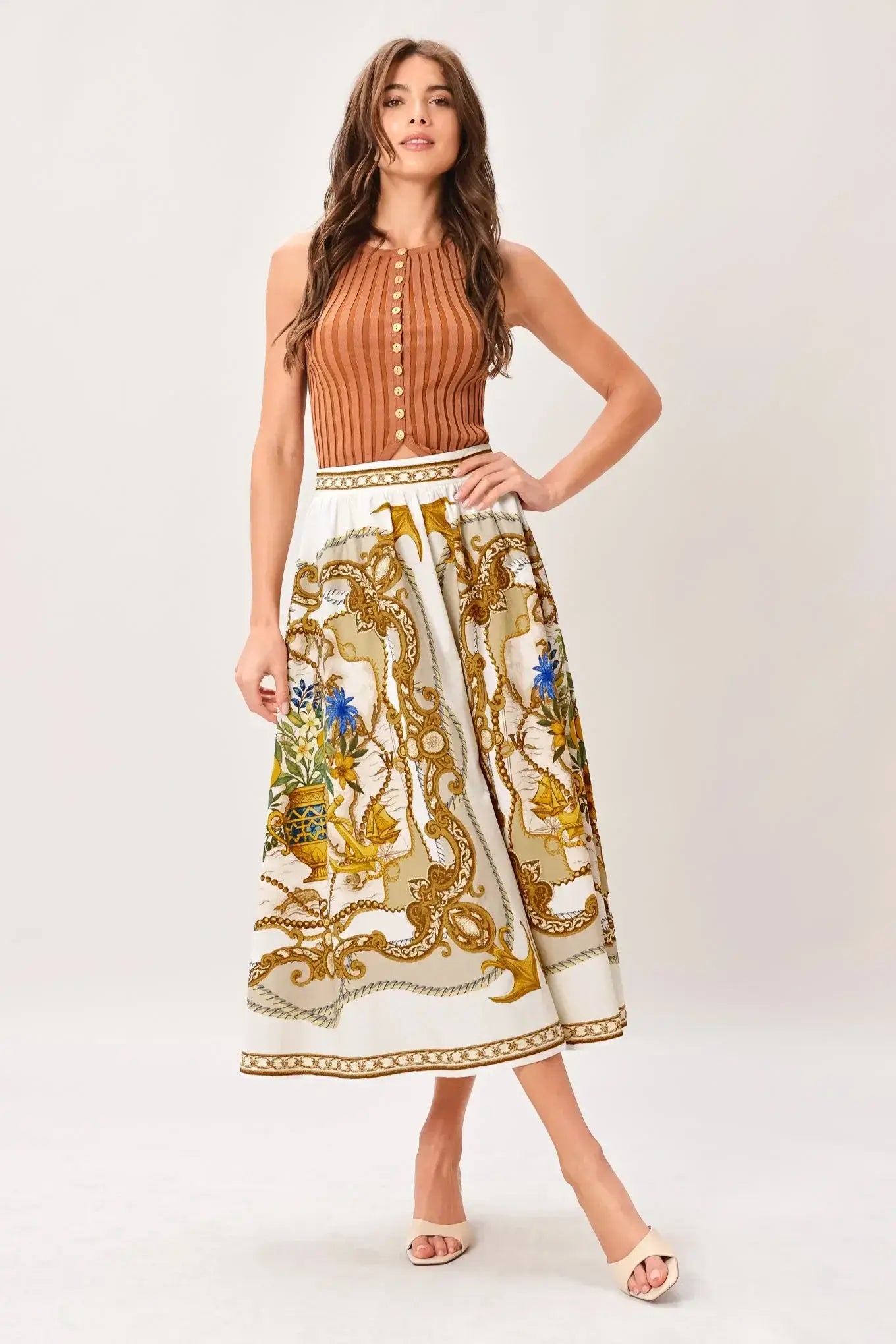 BAROQUE ESCAPE WOVEN MIDI SKIRT - Flying Tomato - Flyclothing LLC