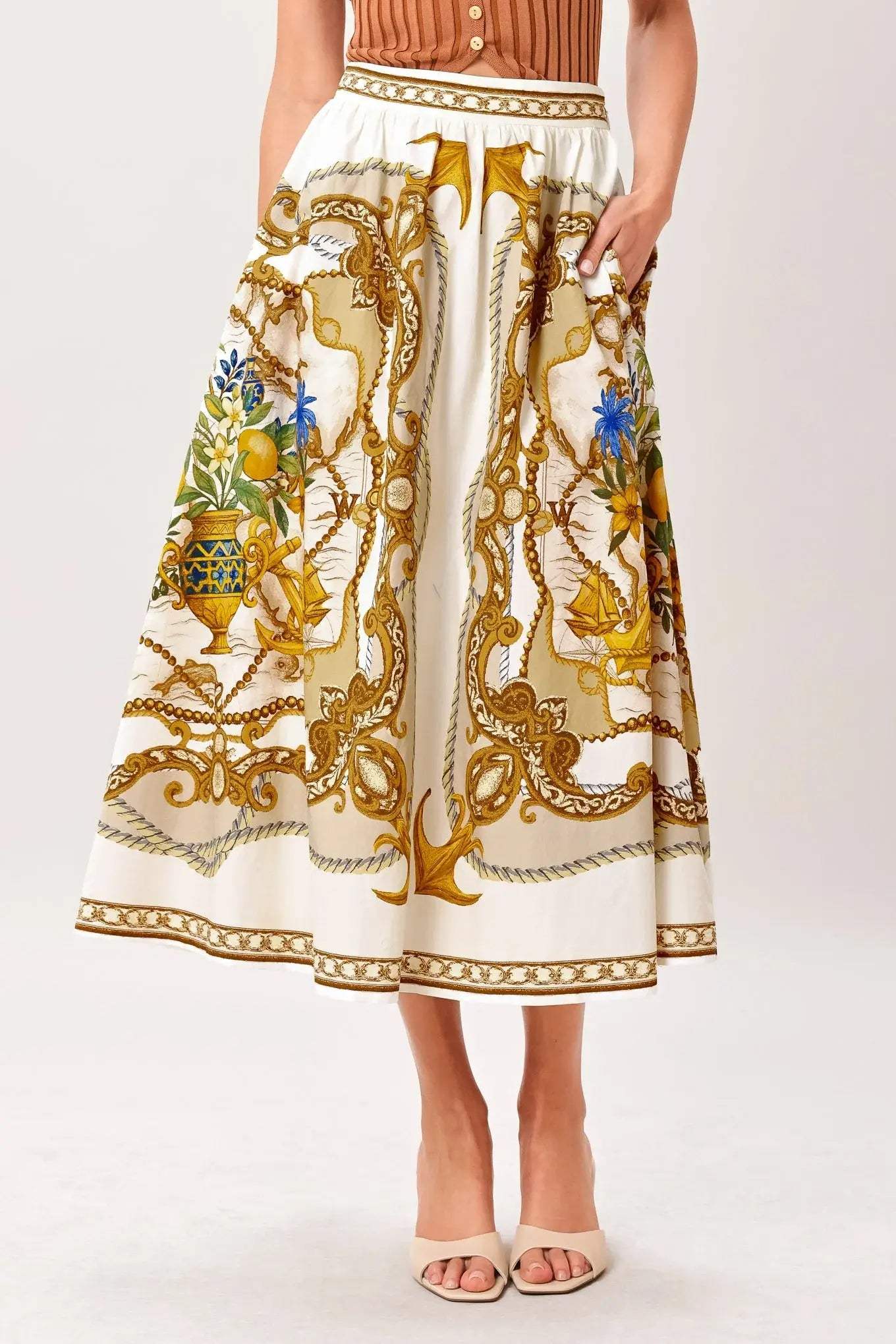 BAROQUE ESCAPE WOVEN MIDI SKIRT - Flying Tomato - Flyclothing LLC