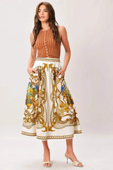 BAROQUE ESCAPE WOVEN MIDI SKIRT - Flying Tomato - Flyclothing LLC