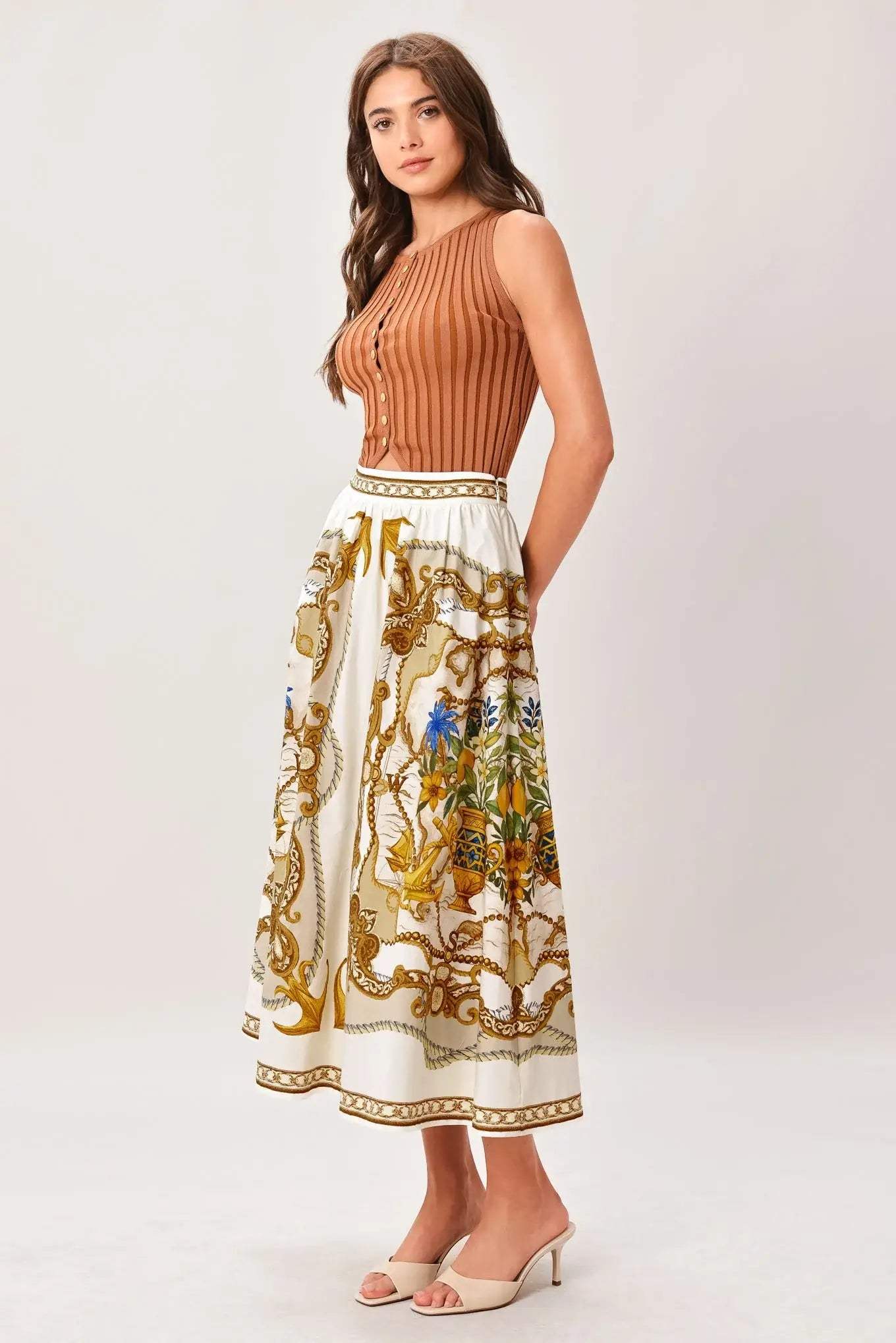 BAROQUE ESCAPE WOVEN MIDI SKIRT - Flying Tomato - Flyclothing LLC