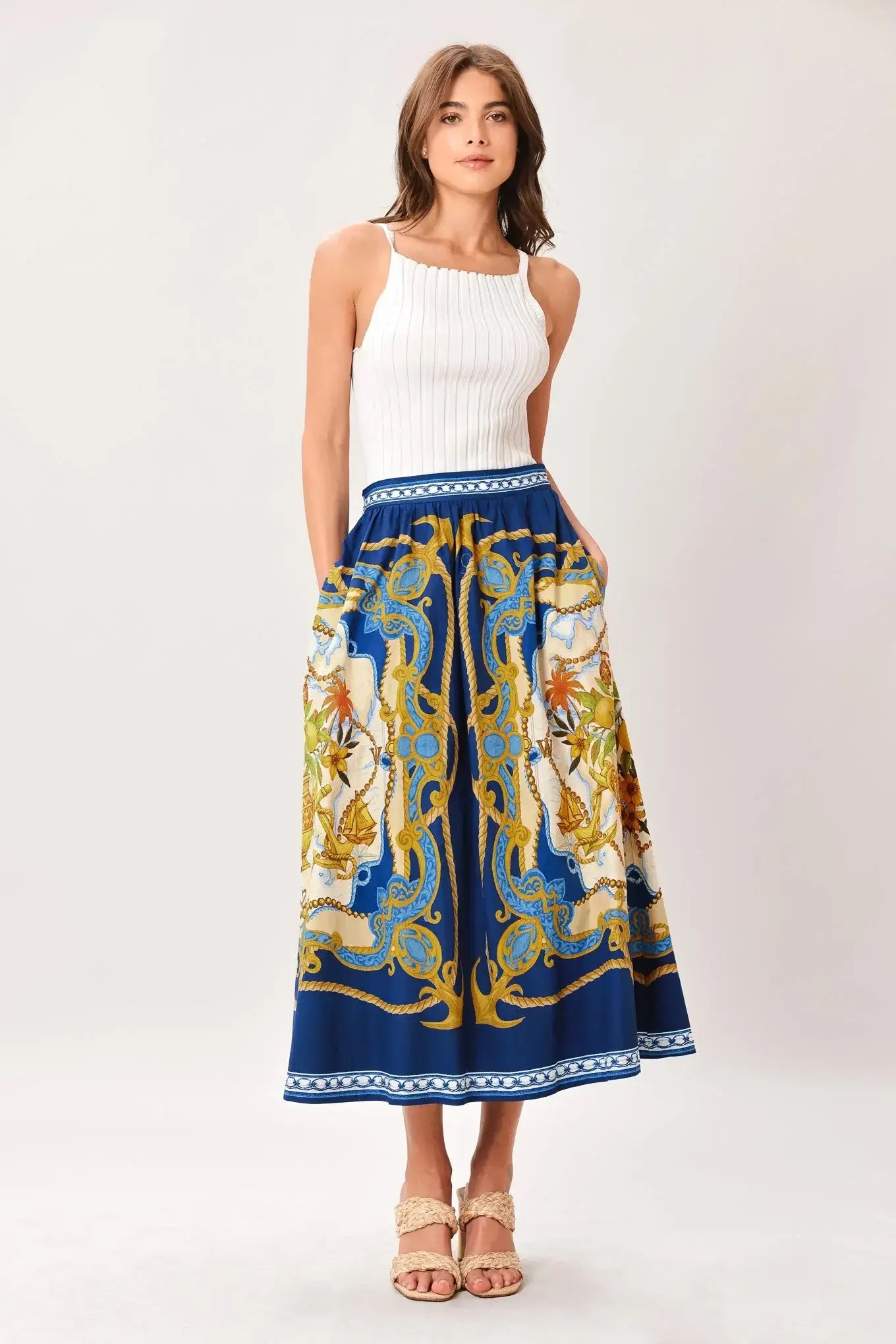 BAROQUE ESCAPE WOVEN MIDI SKIRT - Flying Tomato - Flyclothing LLC