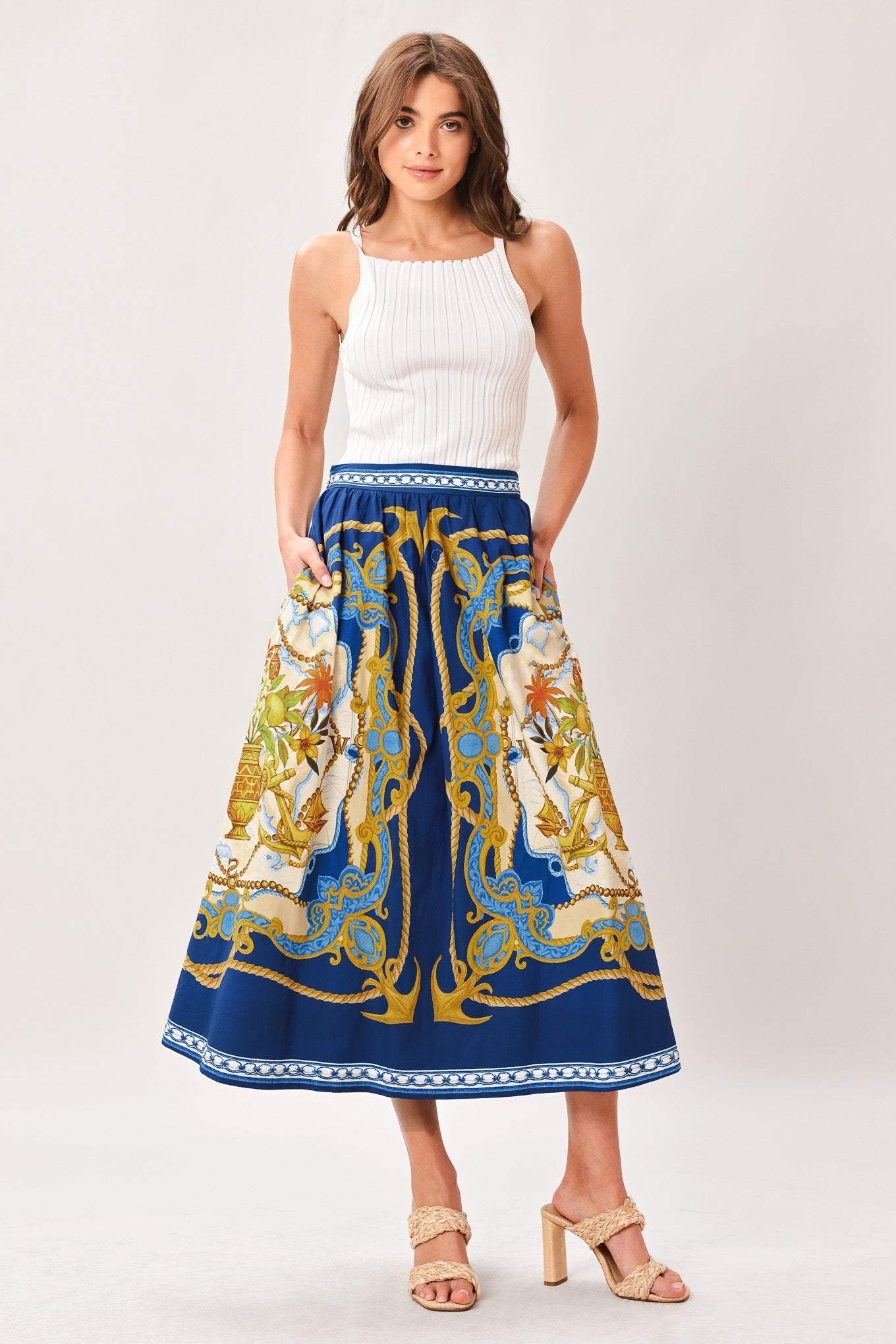 BAROQUE ESCAPE WOVEN MIDI SKIRT - Flying Tomato - Flyclothing LLC